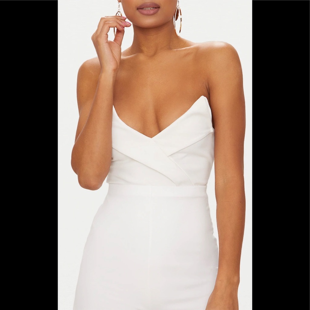 White Tux Detail Bandeau Thong Bodysuit